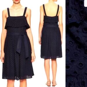 NEW Zoe & Sam Eyelet Dress Navy Luxury Preppy Summer Feminine Vintage 1950s